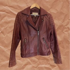 Buttery soft dark red 100% genuine leather moto jacket by MICHAEL Michael Kors